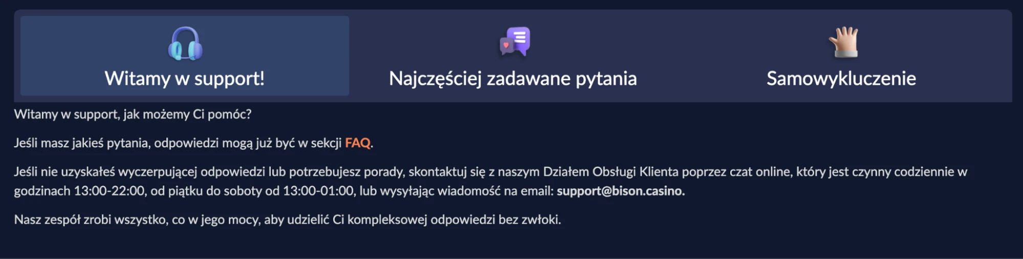 bison casino support